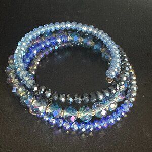 Ali Khan New York Graduated Blues of all shades Crystal Beaded 4 wrap Bracelet